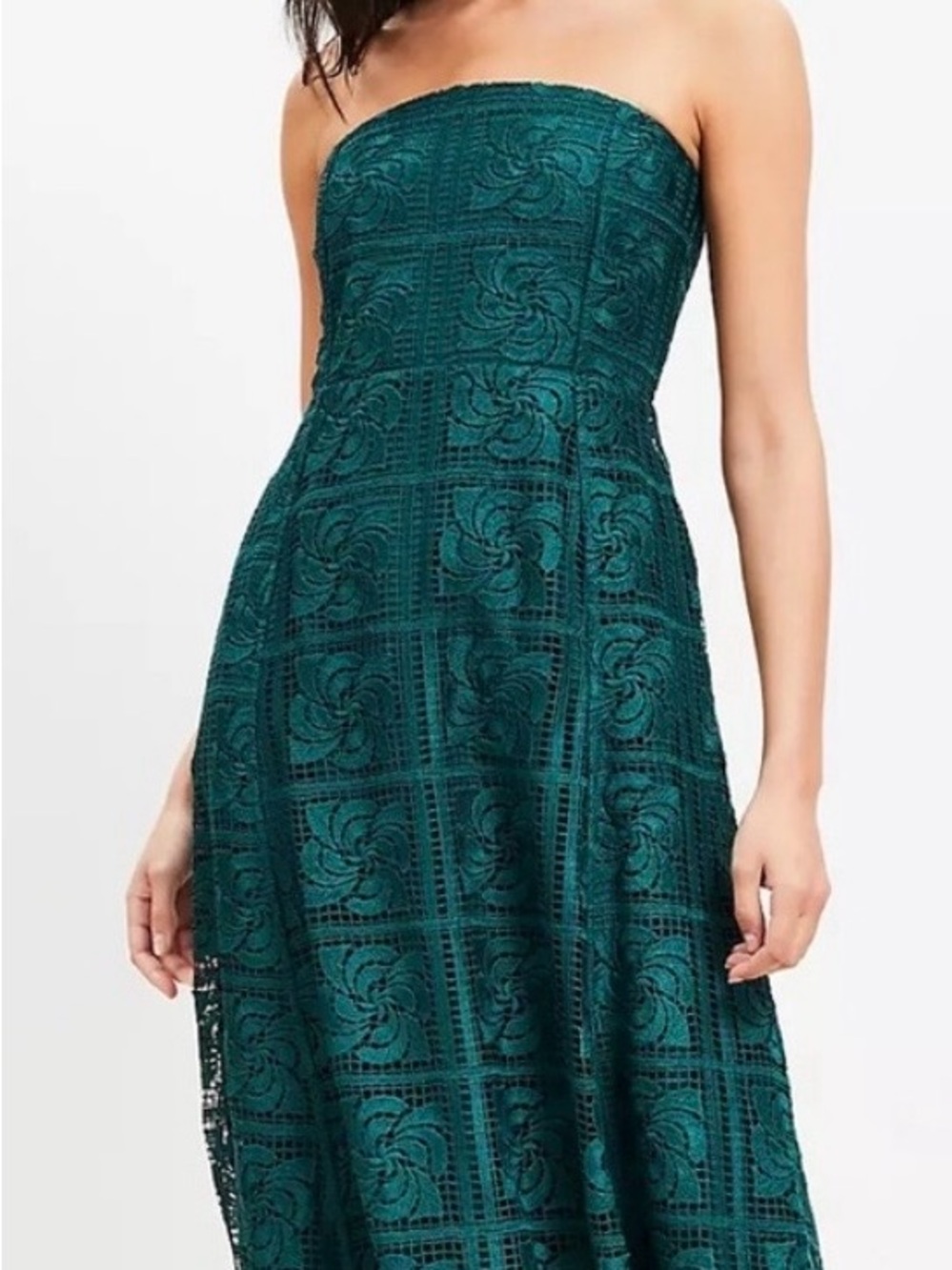 Strapless Crochet Midi Dress in Green